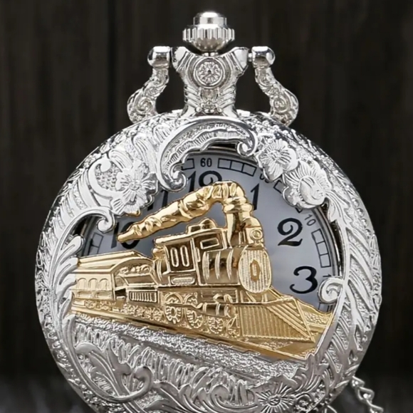 New train locomotive steam engine Quartz pocket watch - Picture 8 of 11